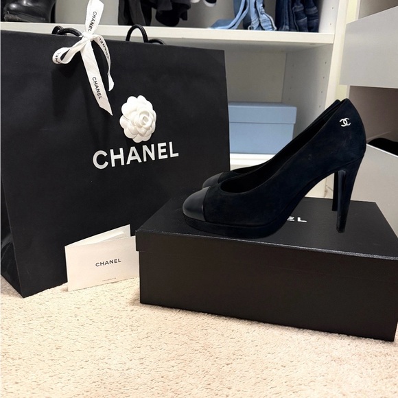 CHANEL Shoes - CHANEL Suede and Leather Toe Cap Pumps